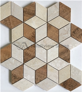 Natural Marble Mosaic, Wooden Yellow Mosaic, Beige Marble Mosaic