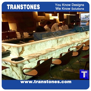 Artificial Rain Forest Green Marble Stone Panel Bar Tops,Club Reception Desk,Translucent Backlit Panel Cladding,Covering Project Show