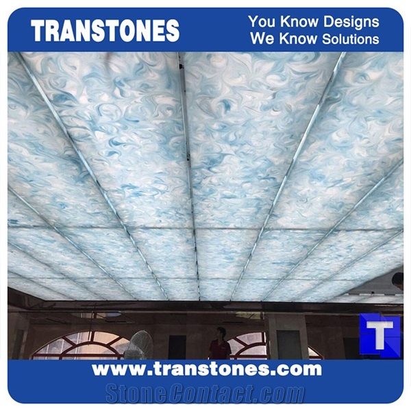 Azul Artificial Alabaster Backlit Tile Walling Cladding Panel,Engineered Glass Blue Sky Stone,Golden Onyx Translucent Tiles for Bathroom Walling Slabs,Transtones Customized