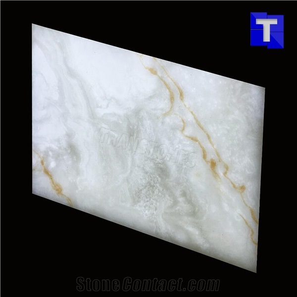 Bianco Artificial Alabaster Backlit Tile Walling Cladding Panel,White Engineered Glass Onyx Translucent Stone Tiles for Bathroom Lobby Walling,Transtones Customized