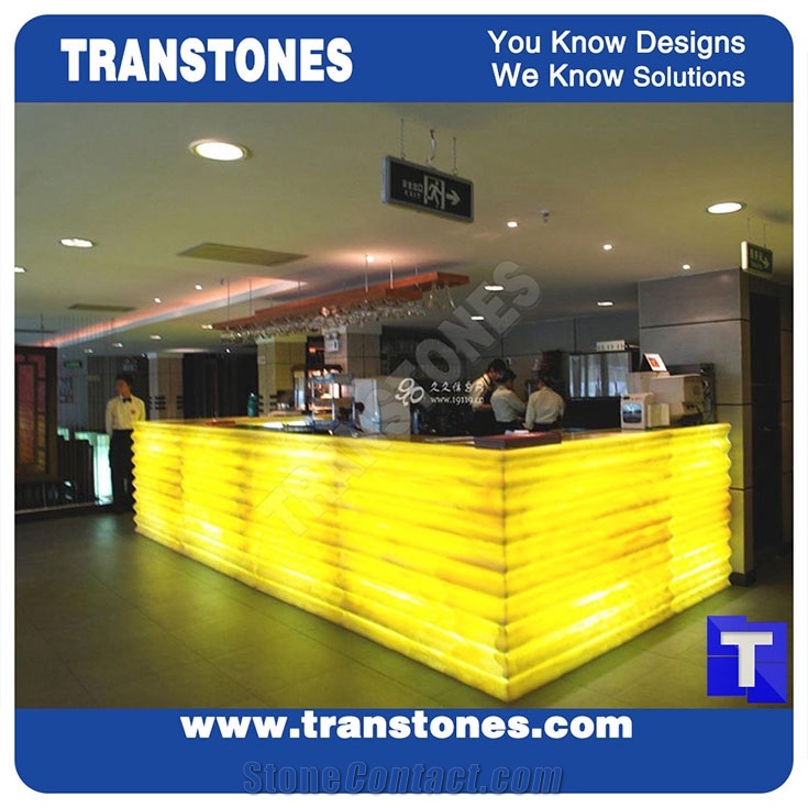 Crystal Yellow Onyx Translucent Backlit Reception Tops,Cream Artificial Onyx Commercial Counter Tops