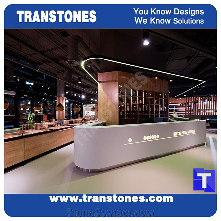 Custom Design Black Aritificial Marble Stone Round Bar Tops,Club Reception Desk Table Design,Solid Surface Engineered Stone Countertops,Transtones Customized