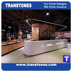 Custom Design Black Aritificial Marble Stone Round Bar Tops,Club Reception Desk Table Design,Solid Surface Engineered Stone Countertops,Transtones Customized