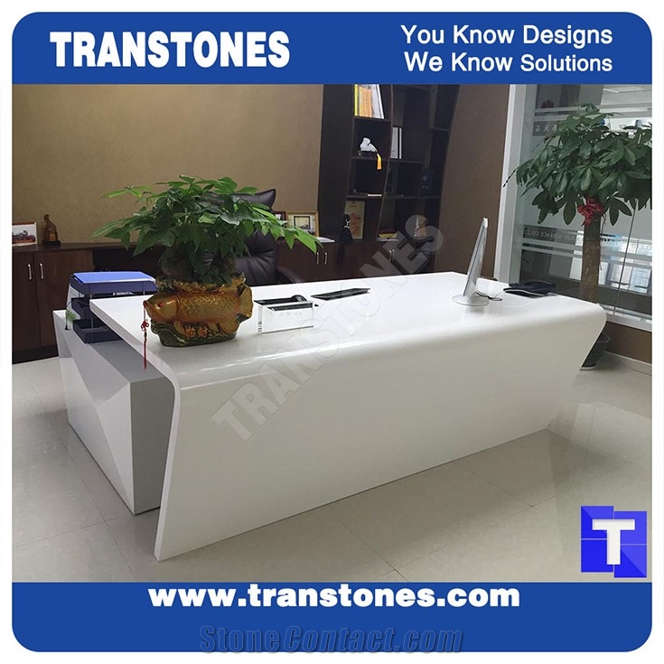 Eastern Red Artificial Stone Acrylic Marble Office Ceo Work Table Desk,Engineered Stone Solid Surface Reception Desk Interior Stone Design Furniture.Transtones Customized