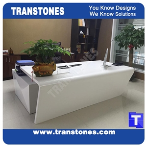 Eastern Red Artificial Stone Acrylic Marble Office Ceo Work Table Desk,Engineered Stone Solid Surface Reception Desk Interior Stone Design Furniture.Transtones Customized