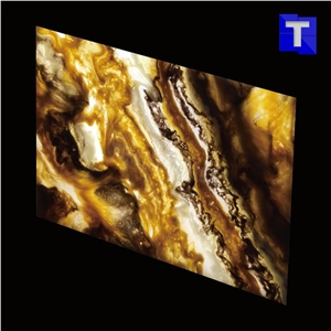 Fantastico Translucent Backlit Onice Brown Artificial Onyx Tile,Engineered Stone Alabaster Tiles Slabs for Tabletop Bar Top Cladding,Wall Panel,Glass Stone,Transtones Customized
