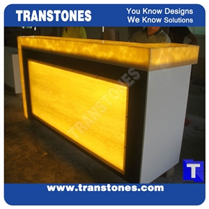 Hotel Project-Artificial Honey Onyx Translucent Backlit Kitchen Countertop,Islands Top,Solid Surface Manmade Engineered Stone Worktop,Reception Tops,Transtones Customized