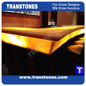 Hotel Project-Artificial Honey Onyx Translucent Backlit Kitchen Countertop,Islands Top,Solid Surface Manmade Engineered Stone Worktop,Reception Tops,Transtones Customized