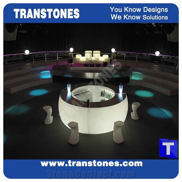 Modern Custom Design White Aritificial Marble Stone Round Bar Tops,Club Reception Desk Table 3d Surface Design,Solid Surface Engineered Stone Countertops,Transtones Customized
