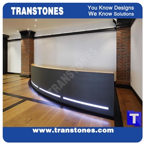 Modern Style Design Black Acrylic Artificial Marble Stone Reception Rectangle Table Tops,Engineered Stone Solid Surface Table Sets, Stone Home Furniture,Transtones Customized