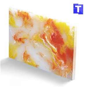 Orange Translucent Backlit Onice Artificial Onyx Tile,Engineered Stone Alabaster Tiles Slabs for Tabletop Bar Tops Cladding,Wall Panel,Glass Stone,Transtones Customized