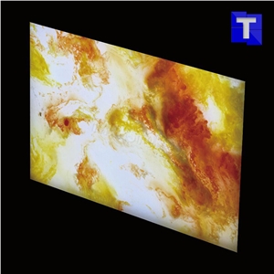 Orange Translucent Backlit Onice Artificial Onyx Tile,Engineered Stone Alabaster Tiles Slabs for Tabletop Bar Tops Cladding,Wall Panel,Glass Stone,Transtones Customized