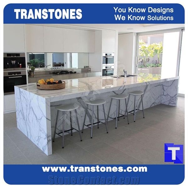 bypass slidbane bande Project Show Bianco Calacatta Carrara White Marble Kitchen Islands Counter  Tops,Kitchen Worktop, Kitchentop,Italy White Marble Table Tops Natural  Stone from China - StoneContact.com