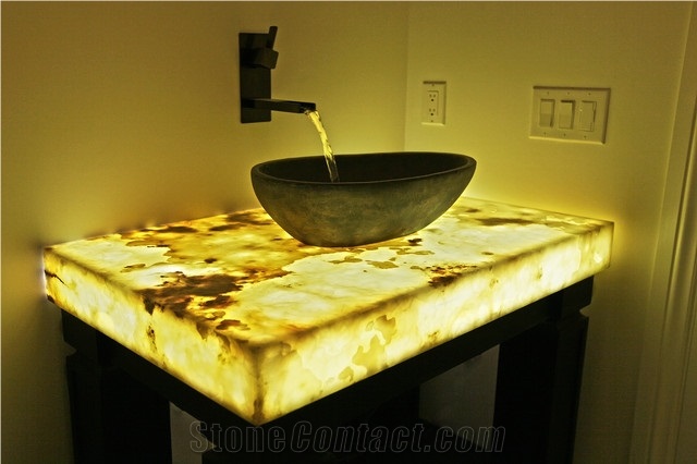 Solid Surface Artificial Yellow Onyx Tiles Slabs for Bath Top,Vanity Top,Engineered Stone Alabaster Tile for Walling Panel,Transtones Customized Bath Countertops