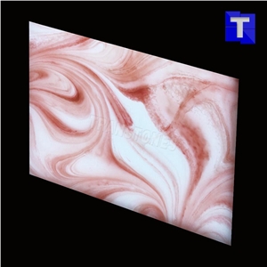 Strawberry Sundae Pink Artificial Marble Glass Stone Tile,Sheet,Panels for Bar Tops,Countertops,Translucent Backlit Engineered Stone Solid Surface