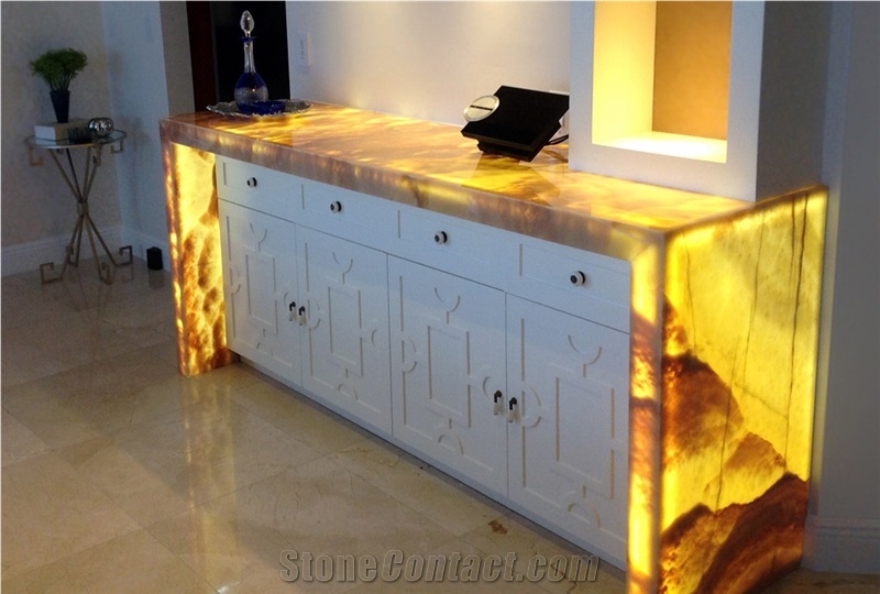 Translucent Backlit Artificial Onyx Club Square Bar Tops,Reception Desk,Worktops,Engineered Stone Solid Surface Yellow Alabaster Table Top,Transtones Customized