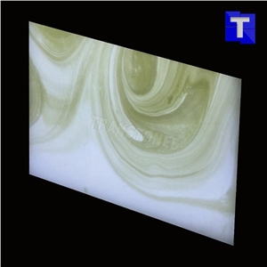 Verde Artificial Alabaster Backlit Tile Walling Cladding Panel,Green Engineered Glass Onyx Translucent Stone Tiles for Bathroom Walling,Transtones Customized