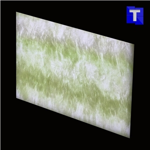 Verde Artificial Alabaster Backlit Tile Walling Cladding Panel,Green Engineered Glass Onyx Translucent Stone Tiles for Bathroom Walling,Transtones Customized