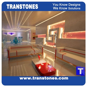 White Artificial Stone Calacatta Gold Marble Hotel Dinner Desk,Engineered Stone Solid Surface Reception Desk Interior Stone Design Acrylic Furniture,Transtones Customized