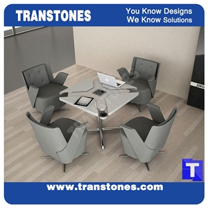 White Artificial Stone Marble Office Meeting Work Table Desk,Engineered Stone Solid Surface Reception Desk Interior Stone Design Acrylic Furniture,Transtones Customized Free Designs
