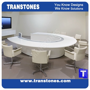 White Artificial Stone Marble Office Meeting Work Table Desk,Engineered Stone Solid Surface Reception Desk Interior Stone Design Acrylic Furniture,Transtones Customized Free Designs