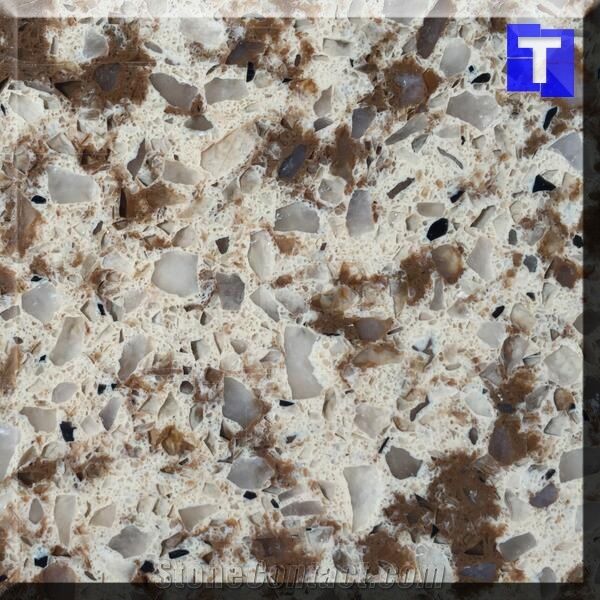 White Crystal Dark Brown Quartz Stone Tiles Slabs Engineered Stone