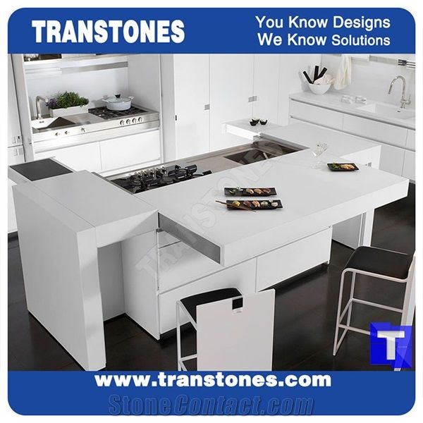 White Crystallized Glass Stone Kitchen Worktops,Binaco ...