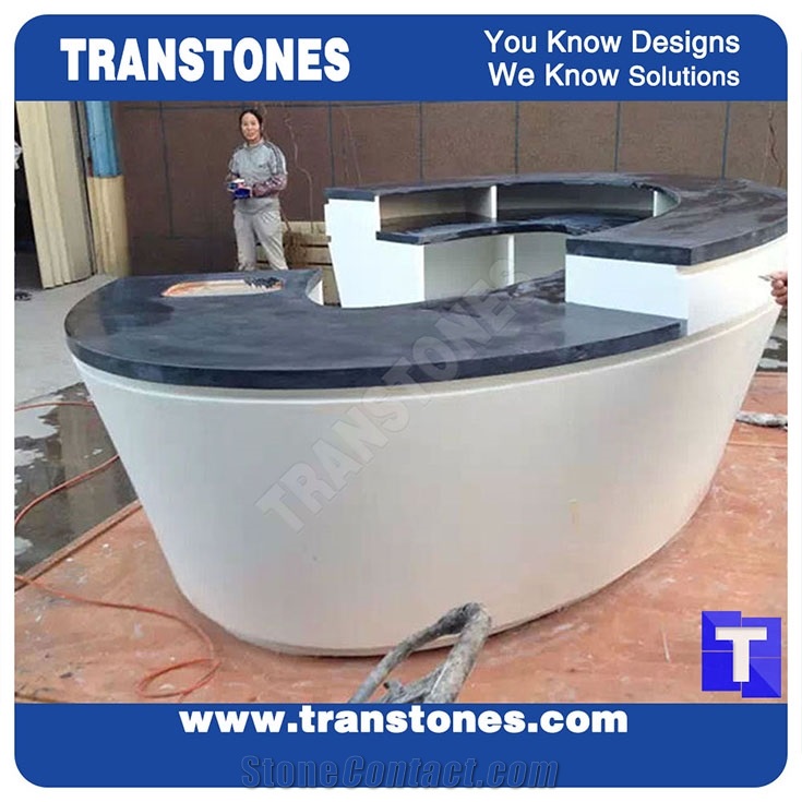 White Mix Black Artificial Stone Panel for Round Reception Desk,Consulting Table Tops for Hotel Lobby,Engineered Stone Solid Surface Interior Stone