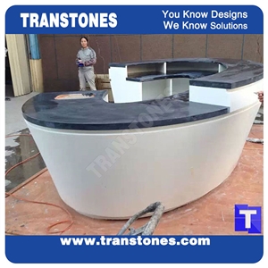 White Mix Black Artificial Stone Panel for Round Reception Desk,Consulting Table Tops for Hotel Lobby,Engineered Stone Solid Surface Interior Stone
