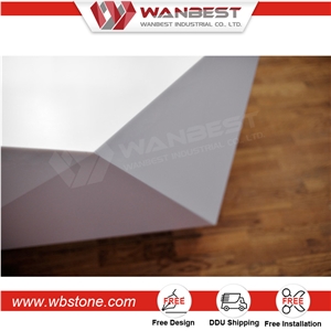 Innovative Solid Surface Shoe Liked Custom Made Beauty Salon Reception Desk Artificial Stone Reception Counter