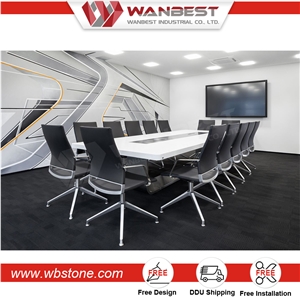 Marble Top Quartz Stone Conference Table with Stainless Steel Base Hot Design for Sale