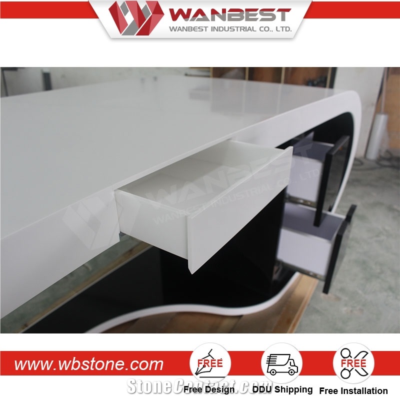 Modern Luxury White and Black Executive Office Desk with Cabinet