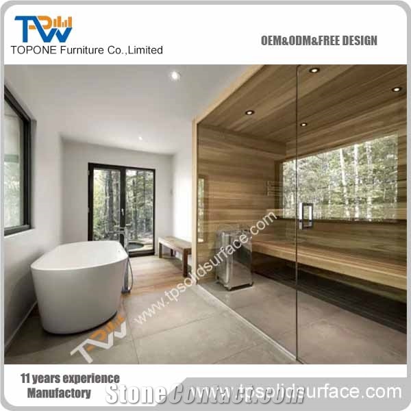 2017 New Design Solid Surface Bathroom Tub with White Artificial Marble Stone Bathroom Furniture Design