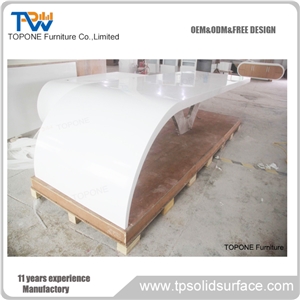2017 New Design White Artificial Marble Stone Office Table Furniture with Curved Design Acrylic Solid Surface Table Tops