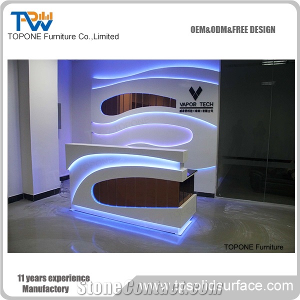 Acrylic Solid Surface Led Light Hotel Front Desk Artificial Marble