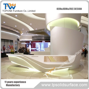 Artificial Marble Stone High Quality Shopping Mall Reception Desk with Display, Acrylic Solid Surface Reception Desk Tops Furniture