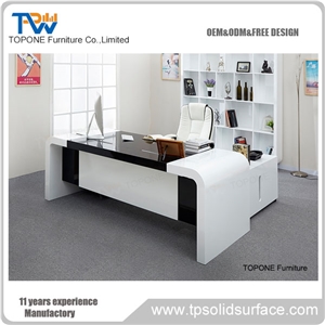 Artificial Marble Stone Latest Office Table Designs Writing Desk with Black Color Gloss Corian Acrylic Solid Surface Table Tops Design China Facotry