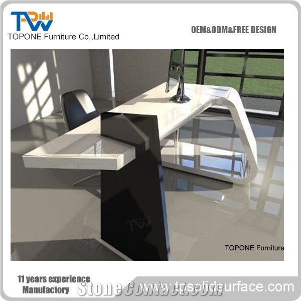 Artificial Marble Stone Modern Office Table Photos with White Acrylic Solid Surface Table Tops Design China Factory