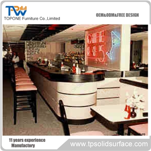 Artificial Marble Stone Used Coffee Bar Counter Design with Black Color Corian Acrylic Solid Surface Bar Table Tops Design