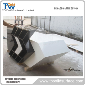 Artificial Marble Stone White and Black Color Office Reception Desk Tops, White Color Corian Acrylic Solid Surface Recpetion Counter Tops with Interior Stone Office Desk Tops Furniture