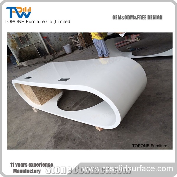 Artificial Marble Stone White Color Curved Office Desk Tops Corian