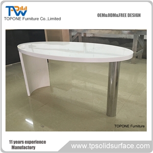 Best Price Artificial Marble Stone Office Table for Coffee Room with White Oval Shaped Corian Acrylic Solid Surface Table Tops for Sale