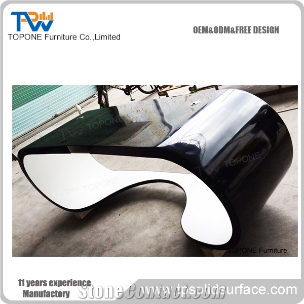 Black Color Artificial Marble Stone Office Desk with Black Corian Acrylic Solid Surface Table Tops Design