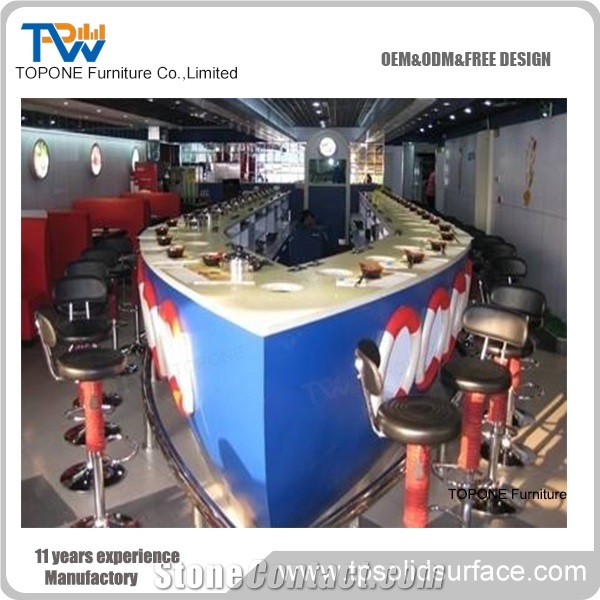 Blue Color Artificial Marble Stone Modern Design Boat Shaped Bar