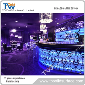 Blue Led Ligth Acrylic Solid Surface Restaurant Bar Counter with Artificial Marble Stone Bar Table Tops for Sale