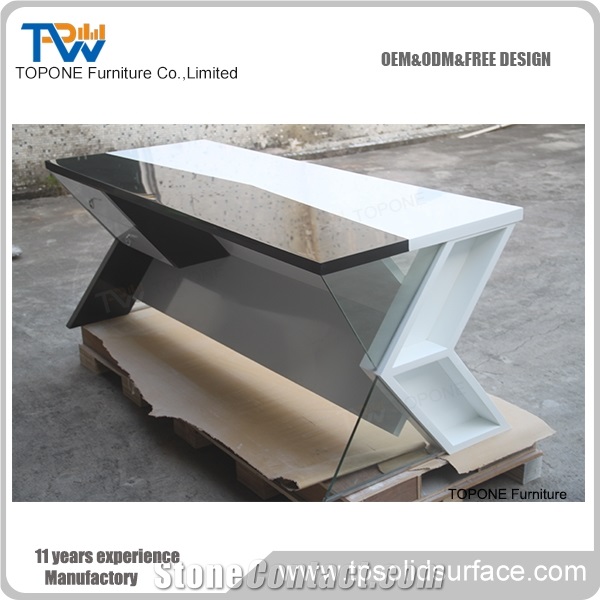 China Factory Offer High Quality White and Black Color Special Design Artificial Marble Stone Acrylic Solid Surface Office Table Tops Design