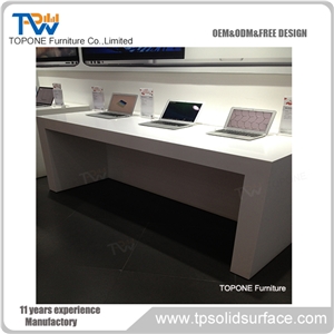 China Factory Supply White Color Acrylic Solid Surface Computer Display Table Tops Reception Desk for Retail Store