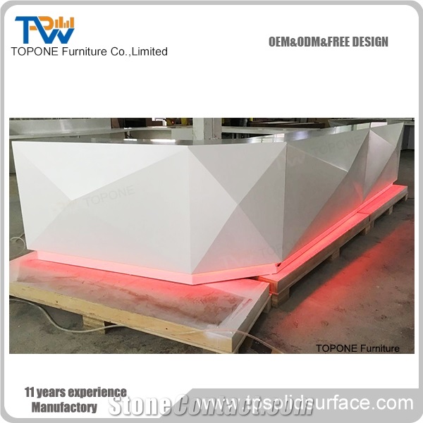 Diamonde Design Led Light on the Bottom Artificial Stone Reception Desk Tops Design