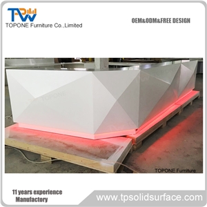 Diamonde Design Led Light on the Bottom Artificial Stone Reception Desk Tops Design