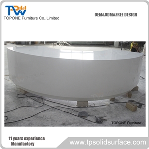 Half Round Artificial Marble Stone Office Reception Desk Worktops Design, Half Round White Color Corian Acrylic Solid Surface Recepiton Desk for Salon Interior Stone Office Front Table Tops